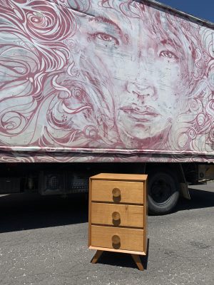 Vintage Blonde Wood Bedside table, Drawers