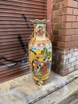 Ornate Satsuma Style Porcelain Floor Vase