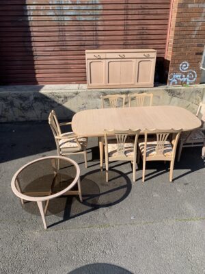 Vintage 1980's Chiswell Limewash Dining Suite, Coffee Table,Buffet