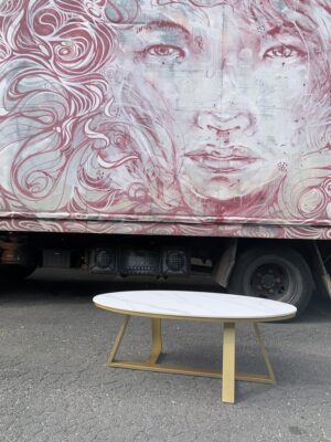 Modern Oval Coffee Table –  Marble & Gold