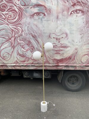 Mid-Century Modern Style  Brass & Marble Globe Floor Lamp